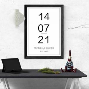 Poster DATE mit Datum, Namen und Ort | Personalisiert | Hochzeitstag | Jahrestag | Jubiläum | Geschenk für Sie und Ihn | Bild 1