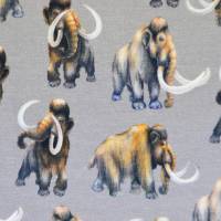 ♕ French Terry taupe mit tollen Mammuts Steinzeit 50 x 150 cm Nähen Stoff ♕ Bild 3