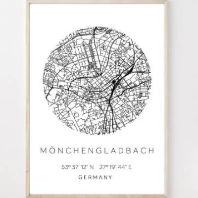 Poster MÖNCHENGLADBACH STADTPLAN mit Koordinaten | Heimatstadt | Stadtposter | Personalisiert | Map | Karte Geschenk Kun