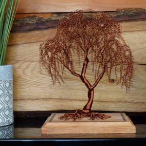 Baum aus Draht auf Holz - GRÖßE L - Deko aus Holz, Drahtbaum, Dekorationsartikel für Zuhause, Kupferdraht, Unikat, Bonsa Bild 2