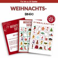 Bingo für Weihnachten Druckvorlage - Weihnachtsbingo zum Selberdrucken - Bingo für Kinder - Digitaler Download Bild 1