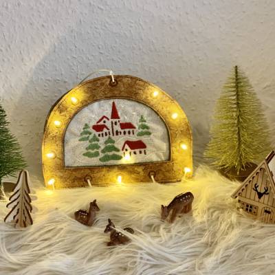 Stickdatei Lichterbogen, Schwibbogen, Kirche mit Dorf, Winterlandschaft, Weihnachten, Set 890 