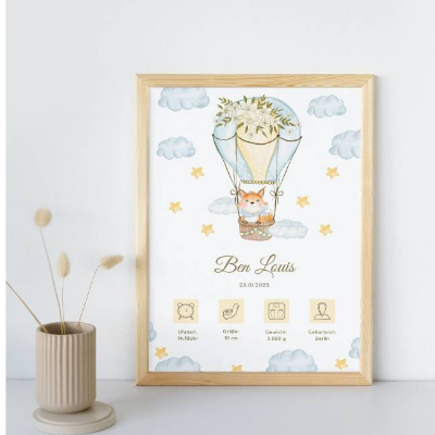 Geburtstafel Fuchs | Geburtsdaten Poster | Geburtsposter | Geburtsanzeige | Geburtsbild | personalisiertes Geschenk Gebu