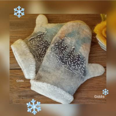 Damen Filzhandschuhe handgefilzt & bestickt