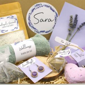 Vegan: Personalisierte Geschenkbox Lavendel Wellnessbox handgemachte Seife Amethyst Ohrringe Geschenk Freundin Lavendel Bild 7