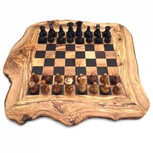 Schachspiel rustikal Schachbrett Gr. wählbar M/L/XL inkl. Schachfiguren handgemacht aus Olivenholz und Wenge Bild 1