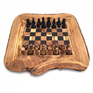 Schachspiel rustikal Schachbrett Gr. wählbar M/L/XL inkl. Schachfiguren handgemacht aus Olivenholz und Wenge Bild 2