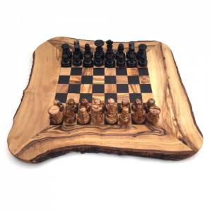 Schachspiel rustikal Schachbrett Gr. wählbar M/L/XL inkl. Schachfiguren handgemacht aus Olivenholz und Wenge Bild 3