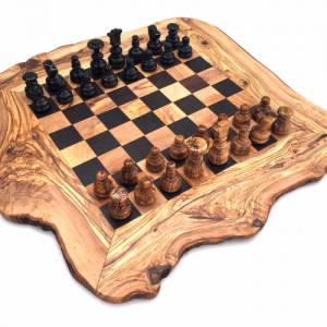 Schachspiel rustikal Schachbrett Gr. wählbar M/L/XL inkl. Schachfiguren handgemacht aus Olivenholz und Wenge Bild 4