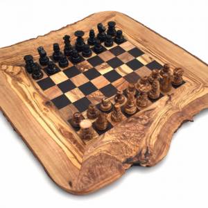 Schachspiel rustikal Schachbrett Gr. wählbar M/L/XL inkl. Schachfiguren handgemacht aus Olivenholz und Wenge Bild 5