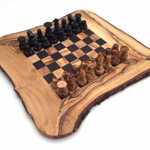 Schachspiel rustikal Schachbrett Gr. wählbar M/L/XL inkl. Schachfiguren handgemacht aus Olivenholz und Wenge Bild 6