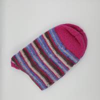 Gr 40/41, Handgestrickte Wollsocken pink, hellblau,braun, beige, mit farblich (pink) abgesetzter Ferse, Bund und Spitze Bild 2
