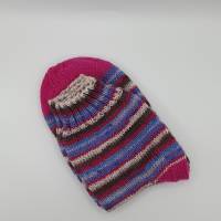Gr 40/41, Handgestrickte Wollsocken pink, hellblau,braun, beige, mit farblich (pink) abgesetzter Ferse, Bund und Spitze Bild 3