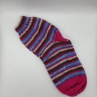 Gr 40/41, Handgestrickte Wollsocken pink, hellblau,braun, beige, mit farblich (pink) abgesetzter Ferse, Bund und Spitze Bild 4