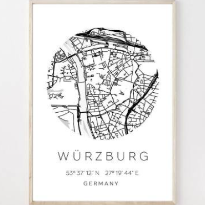 Poster WÜRZBURG STADTPLAN mit Koordinaten | Heimatstadt | Stadtposter | Personalisiert | Map | Karte Geschenk | Kunstdru