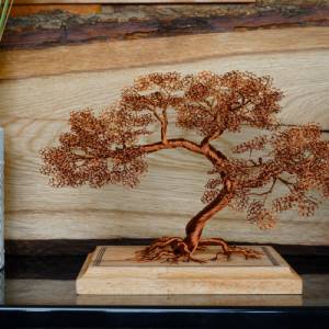 Drahtbaum auf Holzplatte - GRÖßE L - Deko aus Holz, Baum aus Draht, Dekorationsartikel für Zuhause, Kupferdraht, Unikat, Bild 2