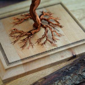 Drahtbaum auf Holzplatte - GRÖßE L - Deko aus Holz, Baum aus Draht, Dekorationsartikel für Zuhause, Kupferdraht, Unikat, Bild 3