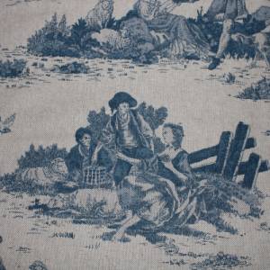 15,00 EUR/m Canvas Dekostoff Picknick retro blau auf hellbeige Leinenoptik Baumwollmix Bild 2