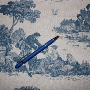 15,00 EUR/m Canvas Dekostoff Picknick retro blau auf hellbeige Leinenoptik Baumwollmix Bild 8