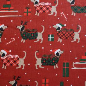 12,60 EUR/m Baumwollstoff Basset Weihnachten Hunde auf rot Webware 100% Baumwolle Bild 1