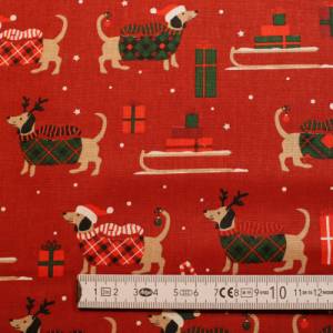 12,60 EUR/m Baumwollstoff Basset Weihnachten Hunde auf rot Webware 100% Baumwolle Bild 7