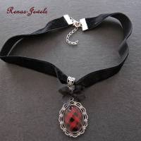 Kropfband mit Cabochon Anhänger schwarz rot silberfarben Halsband Samtband Kropfkette Kette Trachtenband Halsband Bild 1
