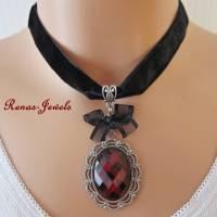 Kropfband mit Cabochon Anhänger schwarz rot silberfarben Halsband Samtband Kropfkette Kette Trachtenband Halsband Bild 2