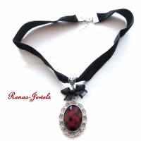 Kropfband mit Cabochon Anhänger schwarz rot silberfarben Halsband Samtband Kropfkette Kette Trachtenband Halsband Bild 3
