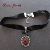 Kropfband mit Cabochon Anhänger schwarz rot silberfarben Halsband Samtband Kropfkette Kette Trachtenband Halsband Bild 4