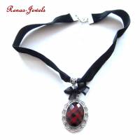Kropfband mit Cabochon Anhänger schwarz rot silberfarben Halsband Samtband Kropfkette Kette Trachtenband Halsband Bild 8