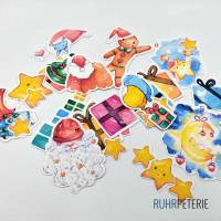 20 Weihnachten Sticker | Ausgestanzte Form | Aquarell Zeichnungen | Weihnachtsmann Sterne Geschenkboxen Bild 1