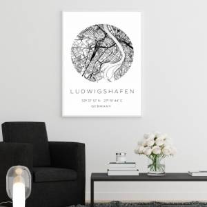 Poster LUDWIGSHAFEN STADTPLAN mit Koordinaten | Heimatstadt | Stadtposter | Personalisiert | Map | Karte Geschenk | Kuns Bild 2