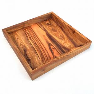 Ablage quadratisch 22 cm Holz Tablett handgefertigt aus Olivenholz Bild 1