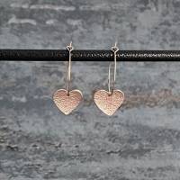 Ohrhänger Herzen, Kupfer mit Blattprägung, *LINDE*, Creolen aus Edelstahl roségold Bild 6