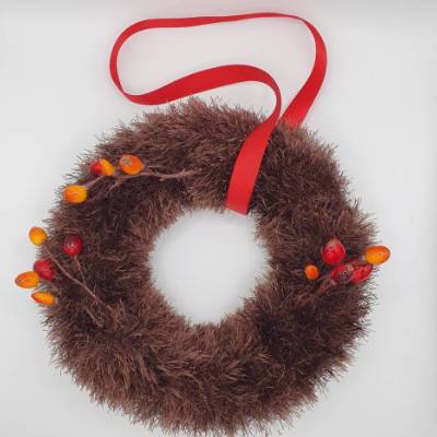 Dekokranz für Türe oder Tisch, Farbe braun mit rot/oranger Deko, gerne auch zum selber dekorieren kuschelige weich 