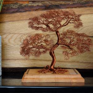 Drahtbaum auf Holzfuß - GRÖßE L - Deko aus Holz, Baum aus Draht, Dekorationsartikel für Zuhause, Kupferdraht, Unikat, Bo Bild 2