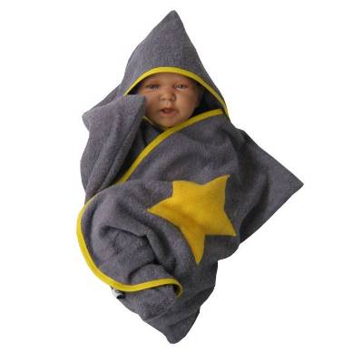 Stern Baby Wrap Kapuzenhandtuch Wickeltuch Frottee Grau – Weiches Badetuch für Neugeborene & Babys