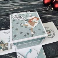 weihnachtliche Geschenkverpackung, Explosionsbox 10 x 10 cm, hellblau, Mit Liebe verpackt Bild 6