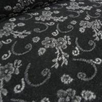 Stoff Ital. Musterwalk Walkloden Kochwolle gekochte Wolle Relief Blumen Ranken schwarz grau anthrazit Mantelstoff Bild 2
