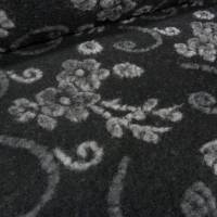 Stoff Ital. Musterwalk Walkloden Kochwolle gekochte Wolle Relief Blumen Ranken schwarz grau anthrazit Mantelstoff Bild 3