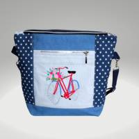Umhängetasche Damen / Foldover Tasche / Schultertaschen Damen / Stofftaschen / Jeanstasche / blaue Handtasche / Fahrrad Bild 1