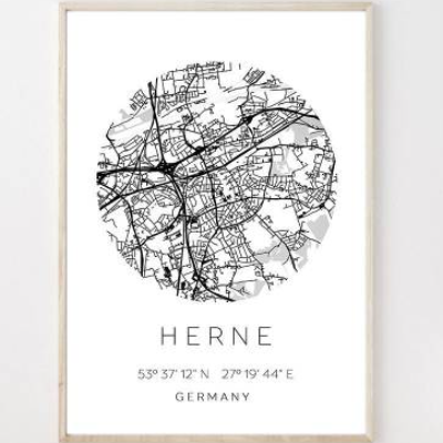 Poster HERNE STADTPLAN mit Koordinaten | Heimatstadt | Stadtposter | Personalisiert | Map | Karte Geschenk | Kunstdruck