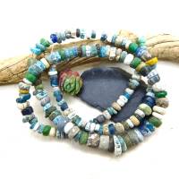 rustikale antike Nila-Glasperlen aus Mali - 5-12 mm - Sahara Perlen - blau grün - 54cm - Djenne Nila Bild 1