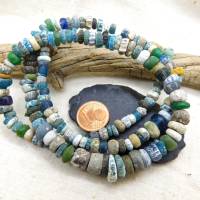 rustikale antike Nila-Glasperlen aus Mali - 5-12 mm - Sahara Perlen - blau grün - 54cm - Djenne Nila Bild 2