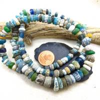 rustikale antike Nila-Glasperlen aus Mali - 5-12 mm - Sahara Perlen - blau grün - 54cm - Djenne Nila Bild 3