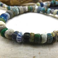 rustikale antike Nila-Glasperlen aus Mali - 5-12 mm - Sahara Perlen - blau grün - 54cm - Djenne Nila Bild 6