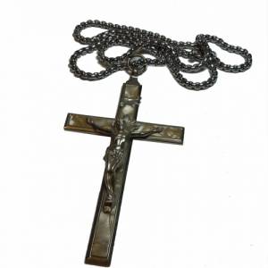 Antikes Jugendstil Bischof Kreuz mit Jesu & prachtvollen Perlmutt Intarsien um 1910 Bild 2