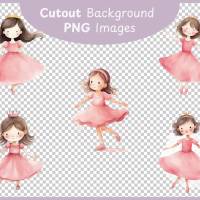 Kleine Pinke Prinzessin PNG Clipart Bundle - 10 Aquarell Bilder, Transparenter Hintergrund, Kinder Dekoration Bild 3