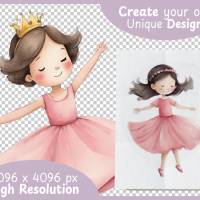 Kleine Pinke Prinzessin PNG Clipart Bundle - 10 Aquarell Bilder, Transparenter Hintergrund, Kinder Dekoration Bild 4