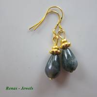 Edelstein Ohrhänger Moosachat Achat Tropfen Perlen Ohrringe grün goldfarben Ohrhaken 925 Silber vergoldet Handmade Bild 5